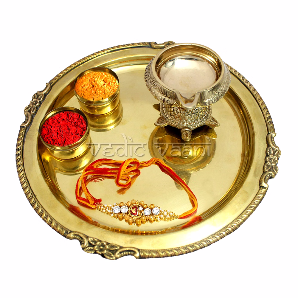 Brass Puja Thali with Mauli image 2