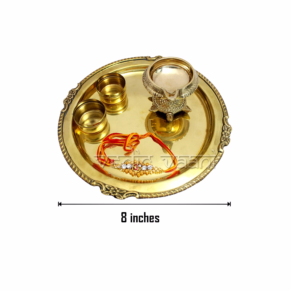 Brass Puja Thali with Mauli image 6