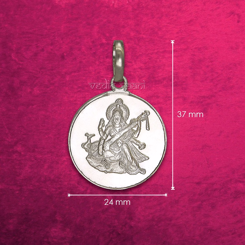 Maa Saraswati yantra locket in Pure Silver image 3