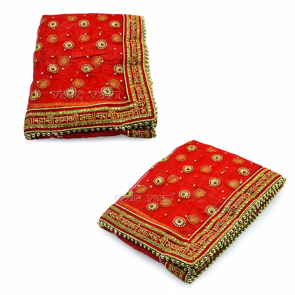 vedic vaani™ mangalkari sada saubhagyavatta bhava ashirwad bridal red zari velvet embroidered net dupatta