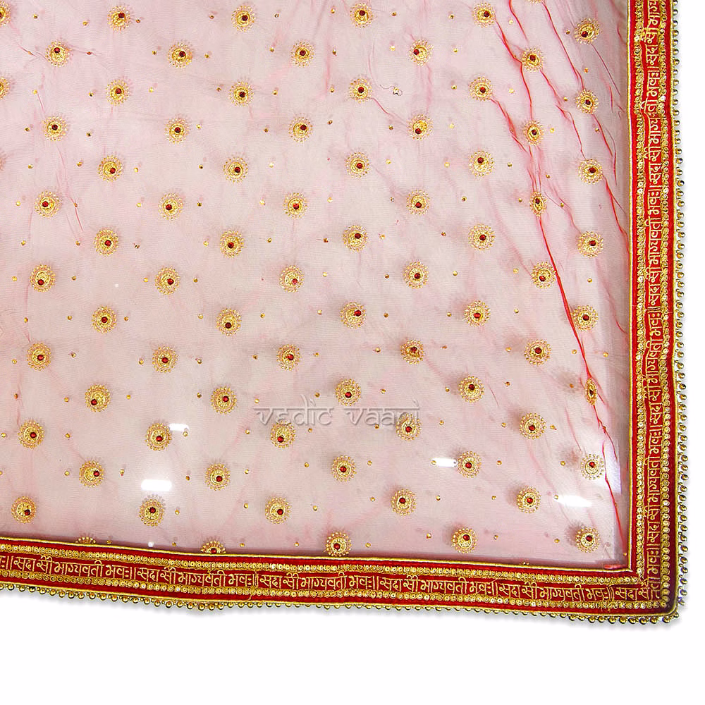 Mangalkari Sada Saubhagyavatta Bhava Ashirwad Bridal Red Zari Velvet Embroidered Net Dupatta image 4
