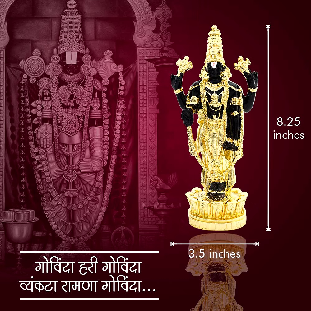 Venkatesh Lord Tirupati Balaji Swamy Golden Black Statue in Polyresin image 6