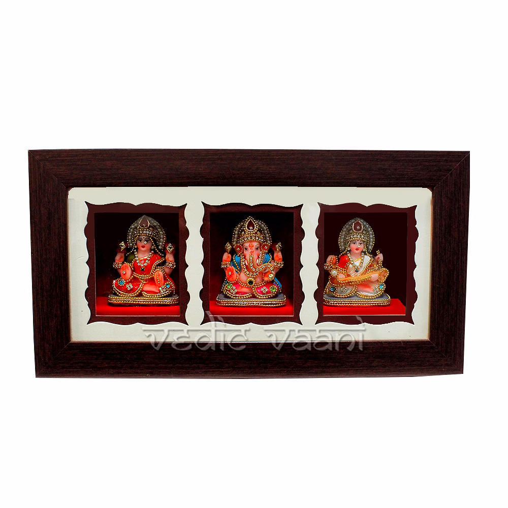 vedic vaani™ home decor frame of ganesh lakshmi saraswati idol