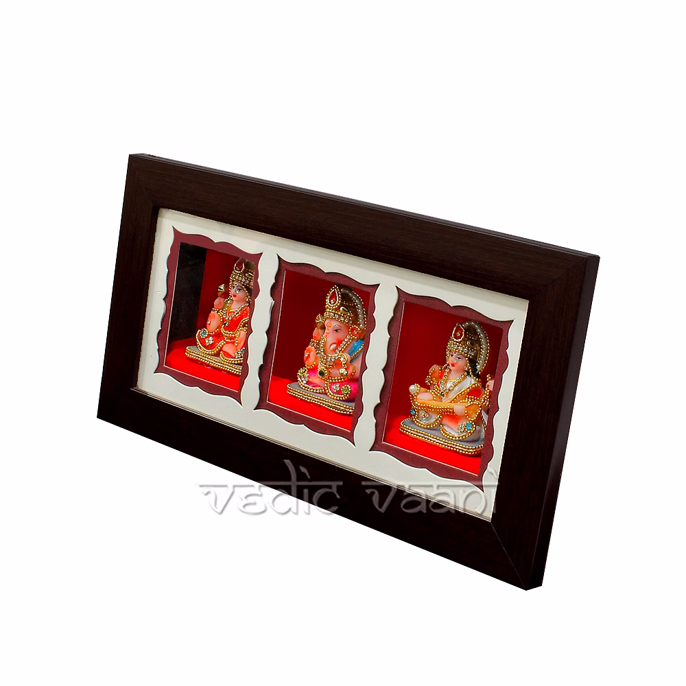 Home Decor Frame of Ganesh Lakshmi Saraswati Idol image 2