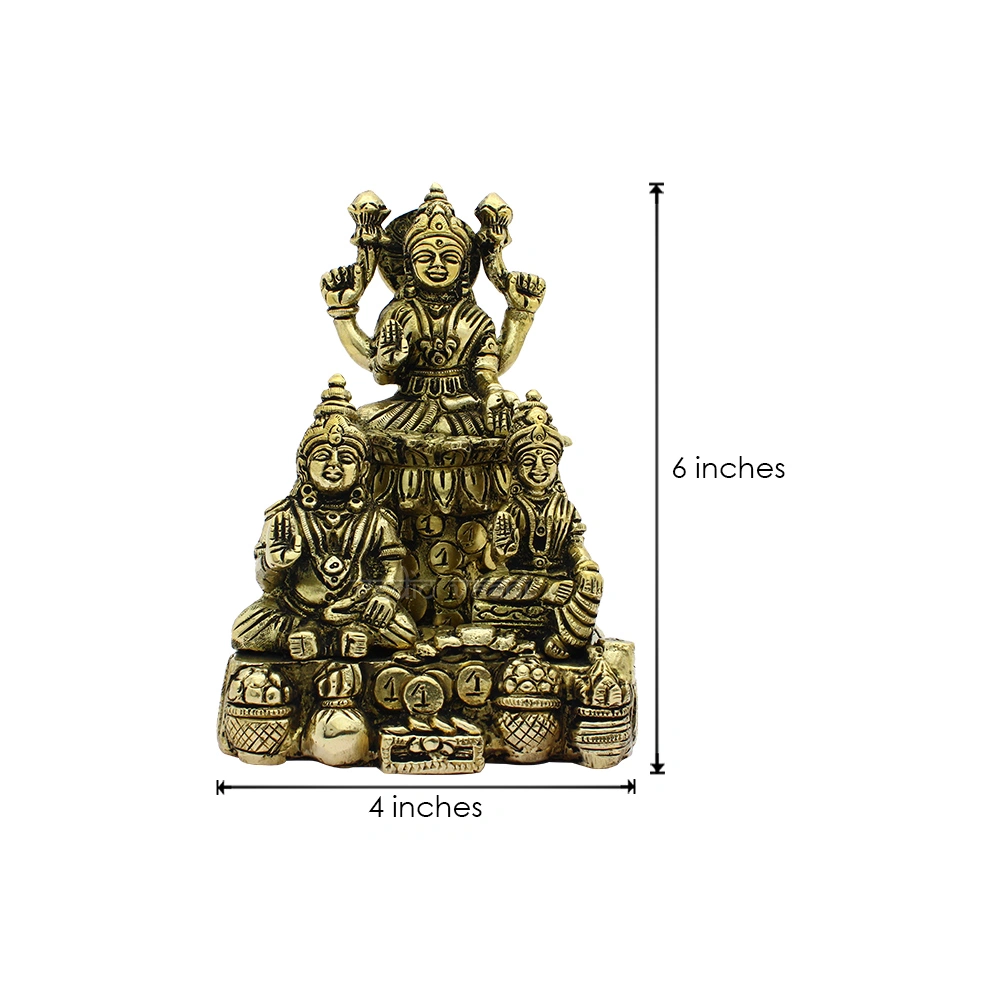 Treasures Lord Kubera With Goddess Lakshmi &amp; Ridhhi Idol / Moorti-4