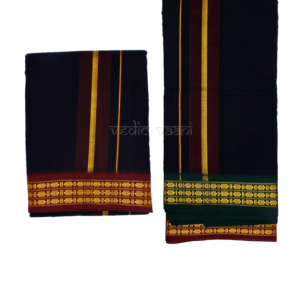Aayapa Black Color Dhoti with Uparna image 2
