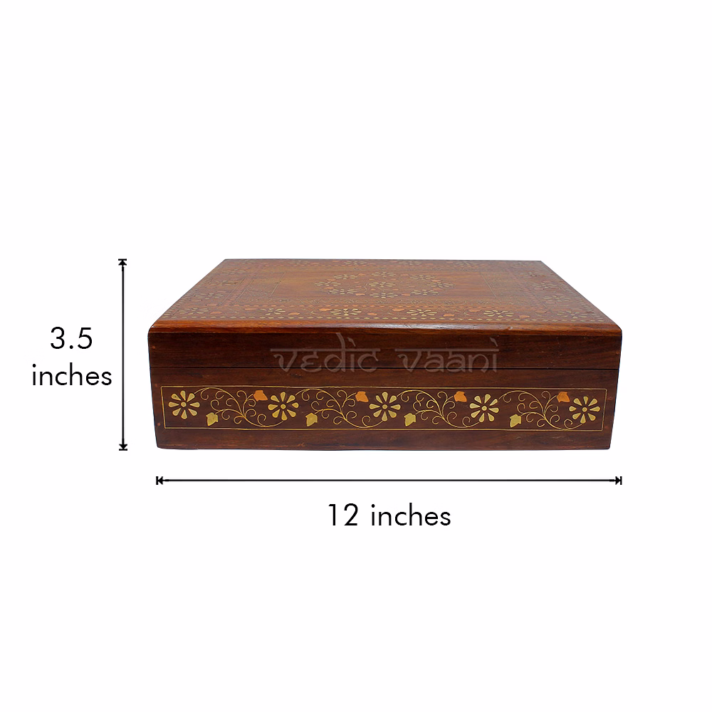 Long Wooden Jwellery Box with Brass Inlay Work image 4
