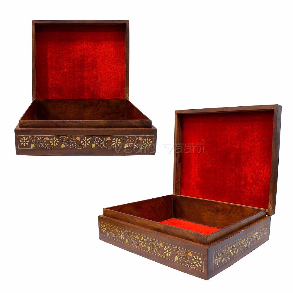 Long Wooden Jwellery Box with Brass Inlay Work image 3