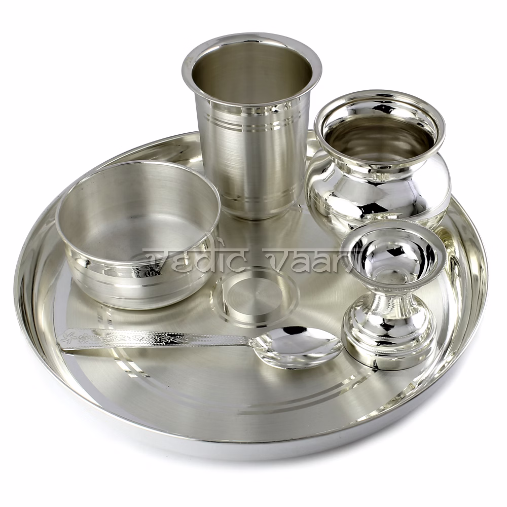 vedic vaani™ naivedyam puja thali set in pure silver