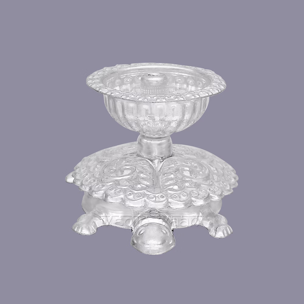 vedic vaani™ tortoise diya / oil lamp in silver