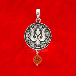 vedic vaani™ elegant trishul locket with rudraksha in silver