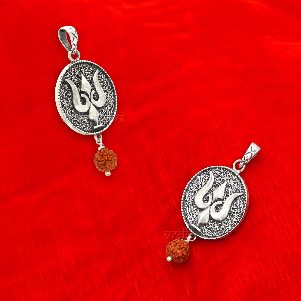 Elegant Trishul Locket with Rudraksha in Silver image 2
