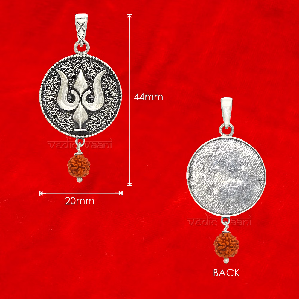 Elegant Trishul Locket with Rudraksha in Silver image 3