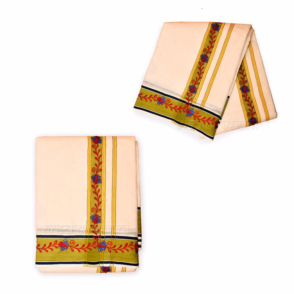 Embroidery cotton Dhoti With Upran/Angvastra image 2