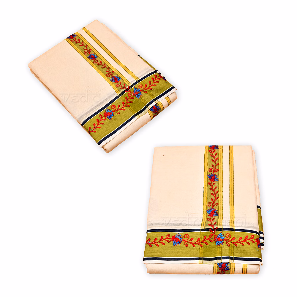 Embroidery cotton Dhoti With Upran/Angvastra image 3