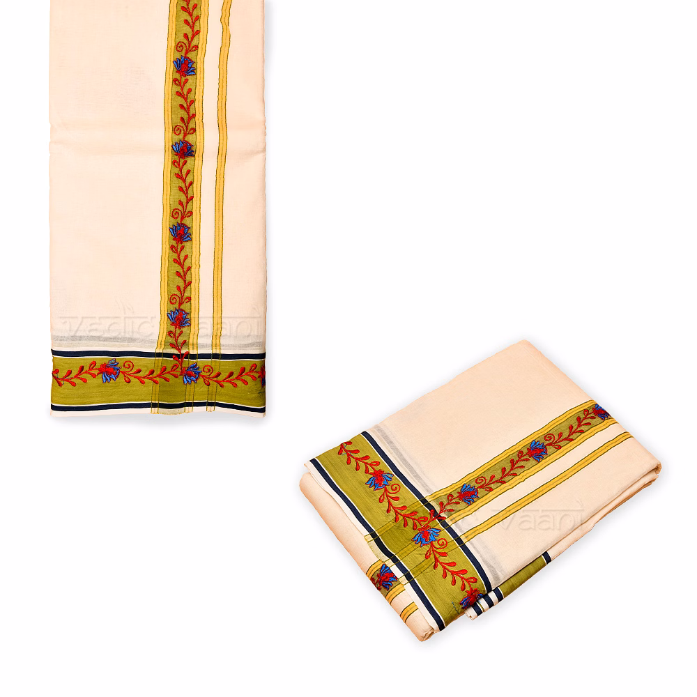Embroidery cotton Dhoti With Upran/Angvastra image 4