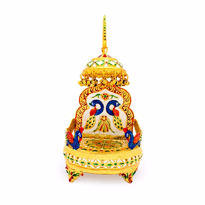vedic vaani™ rajwadi golden meenakari work sihashan for temple, thakorji