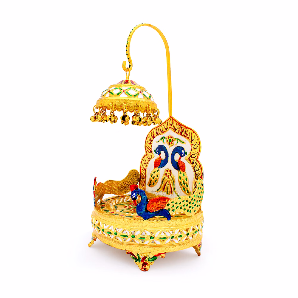 Rajwadi Golden Meenakari work Sihashan for temple, Thakorji image 3
