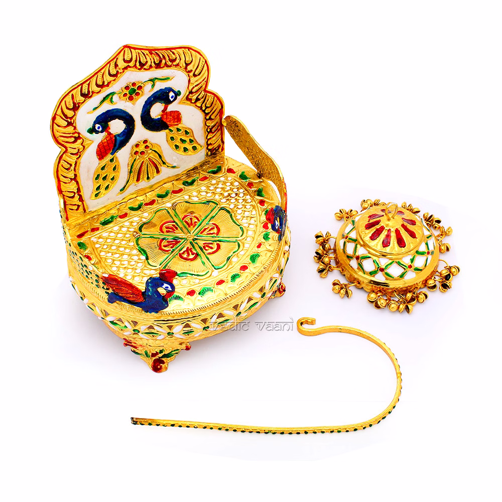 Rajwadi Golden Meenakari work Sihashan for temple, Thakorji image 5