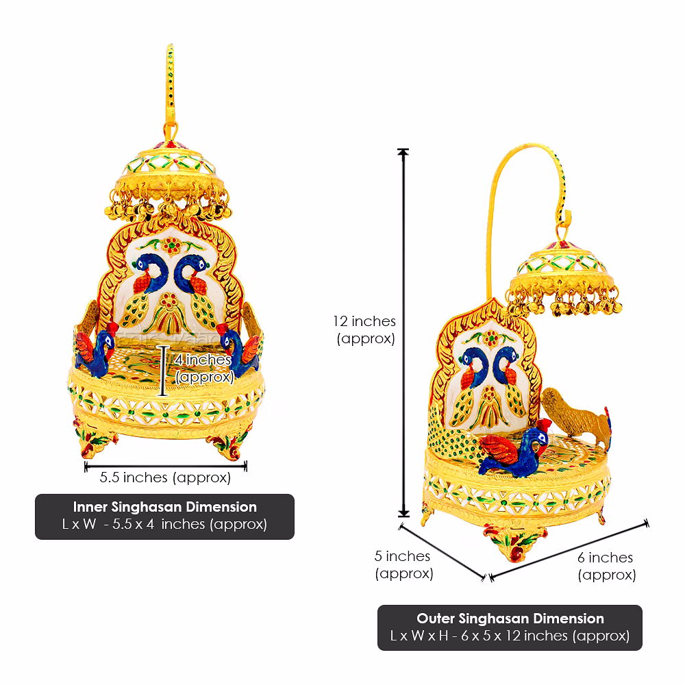 Rajwadi Golden Meenakari work Sihashan for temple, Thakorji image 6