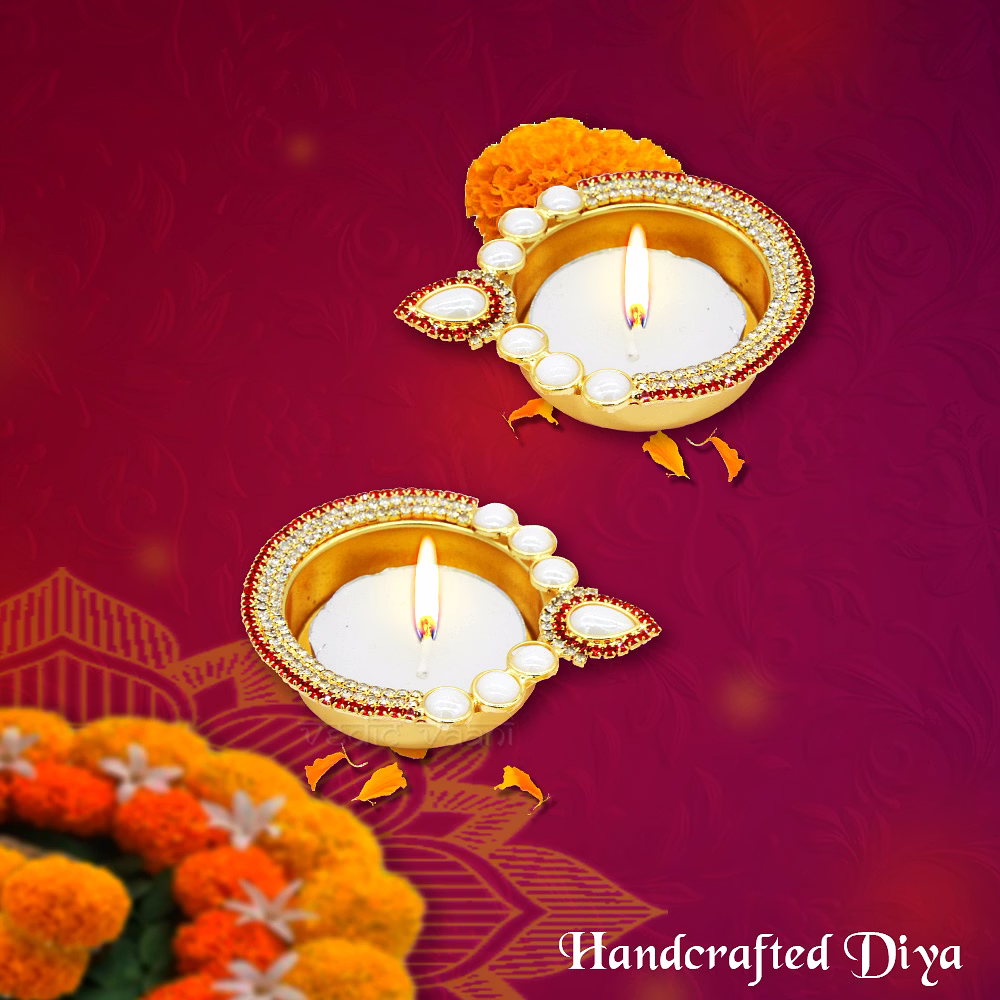 vedic vaani™ dipawali festival diya / deepam in artificial gemstones