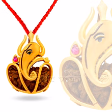 vedic vaani™ one (1) mukhi rudraksha with lord ganesh locket