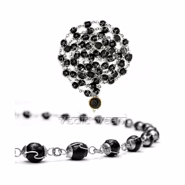 vedic vaani™ shaligram mala in pure silver - oval beads