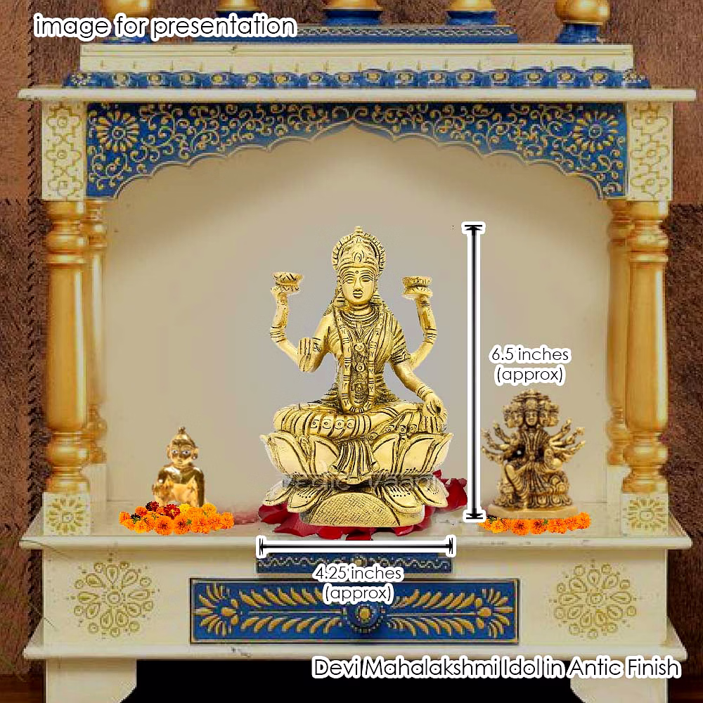 Divine Devi Mahalakshmi Idol in Antic Finish by Vedic Vaani™ image 4