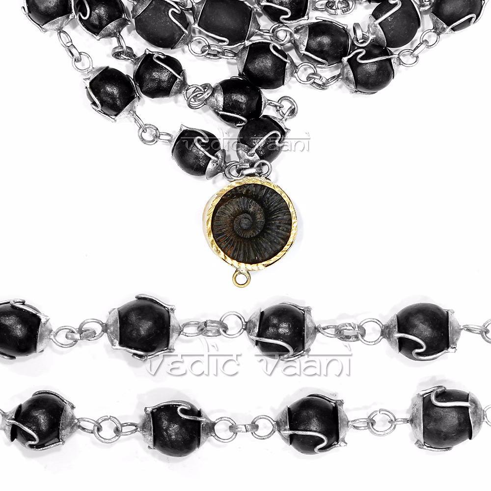 Shaligram Mala In Pure Silver - Oval Beads image 3