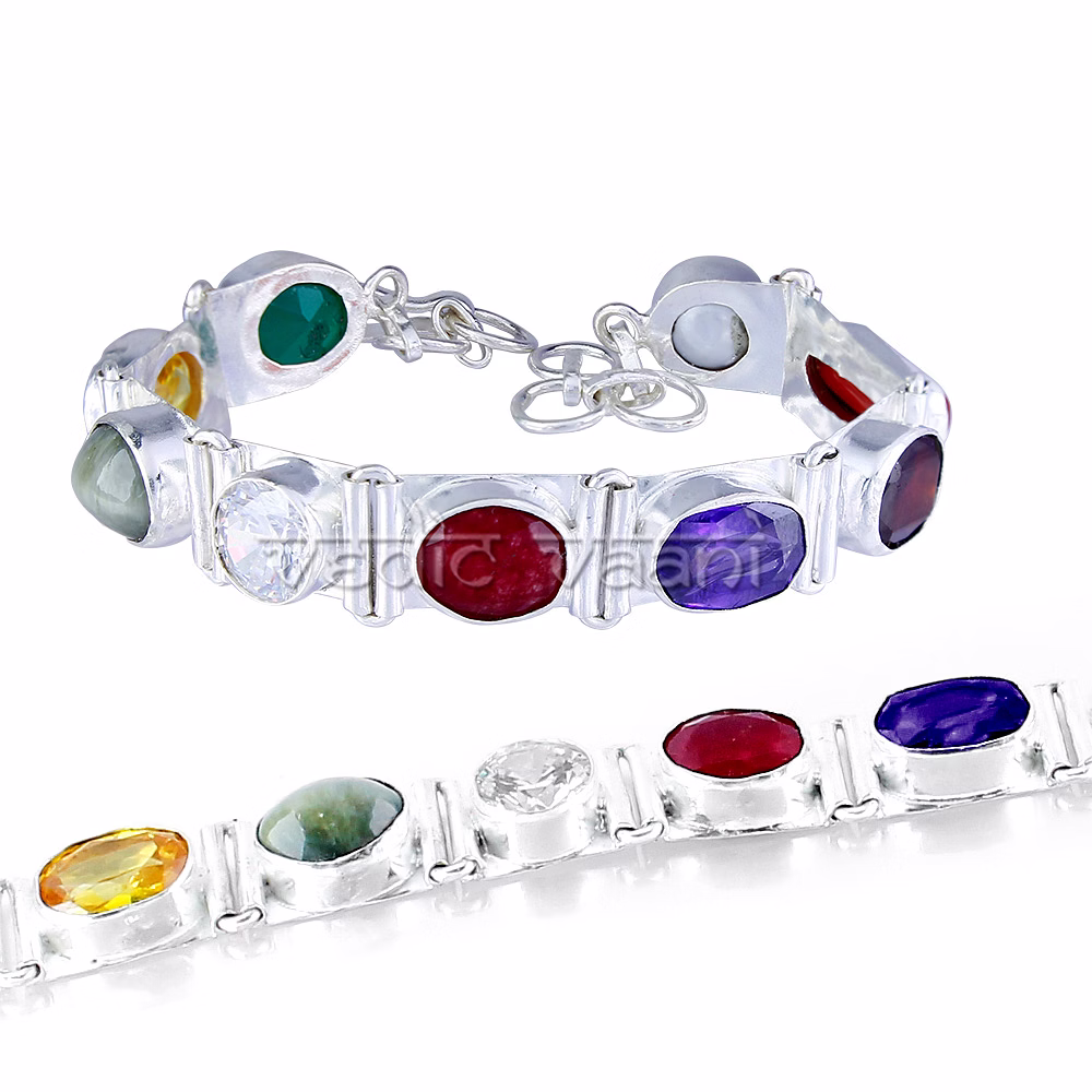 Navratna Bracelet in Pure Silver image 2