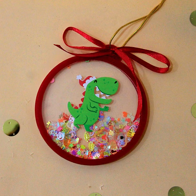 glitter shake ornament-dino