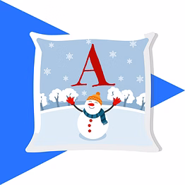 initial snowman cushion-blue