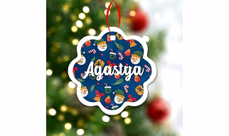 Wave Christmas Print Ornaments-Blue