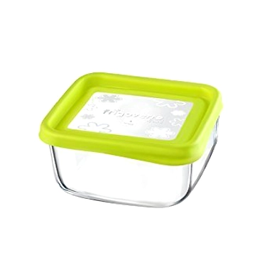 Bormioli Rocco Frigoverre Fun Square Glass Container with Green Lid-17496