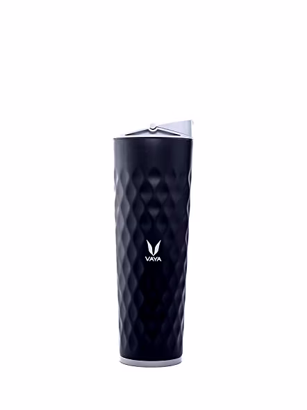 Vaya Drynk 600 ml Vacuum Insulated Stainless Steel Flask, Thermos Sipper Water Bottle (Tumbler+Sipper), Black