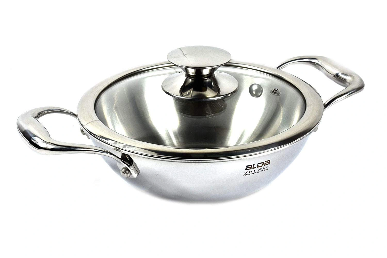 Alda Vitale Tri Ply Stainless Steel Wok Pan + Glass Lid - 22cm-49807