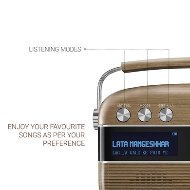Saregama Carvaan Hindi - Portable Music Player with 5000 Preloaded Songs, FM/BT/AUX (Cherrywood Red)-Walnut Brown-2