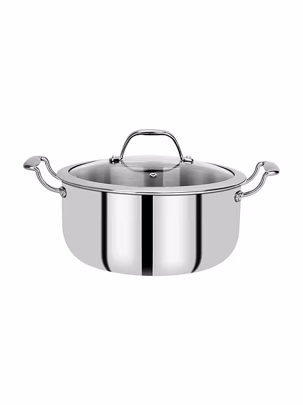 Bergner Hitech Prism Triply Stainless Steel Non Stick Induction Base Casserole with Glass Lid, 20 cm, 3.1 Liters (BG-31157)