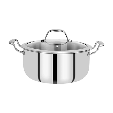 Bergner Hitech Prism Triply Stainless Steel Non Stick Induction Base Casserole with Glass Lid, 24 cm, 5.3Litres (BG-31158)-1
