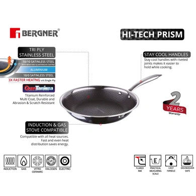 Bergner Hitech Prism Triply Stainless Steel Non Stick Induction Base Frypan-26cm-3