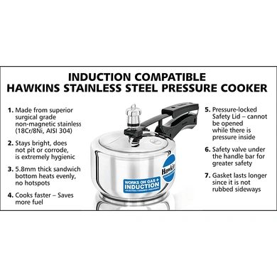 Hawkins Stainless Steel Induction Pressure Cooker, 1.5 litres, Silver (HSS15)-2