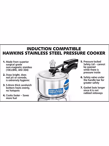 Hawkins Stainless Steel Induction Pressure Cooker, 1.5 litres, Silver (HSS15)-2