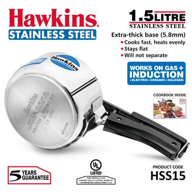 Hawkins Stainless Steel Induction Pressure Cooker, 1.5 litres, Silver (HSS15)-1