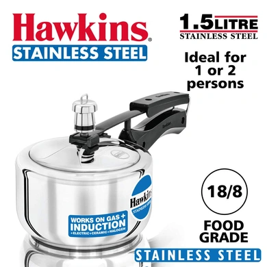 Hawkins Stainless Steel Induction Pressure Cooker, 1.5 litres, Silver (HSS15)-45880