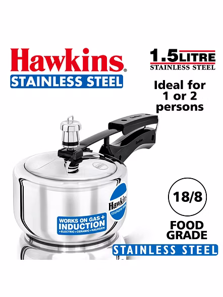 Hawkins Stainless Steel Induction Pressure Cooker, 1.5 litres, Silver (HSS15)