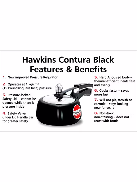Hawkins Contura Hard Anodised Aluminium Pressure Cooker, 2 Liters(CB20)-2