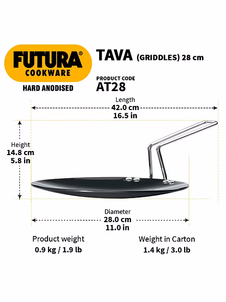 Hawkins Futura Hard Anodised Tawa, 28cm, (L59)-2