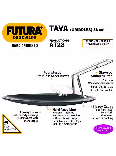 Hawkins Futura Hard Anodised Tawa, 28cm, (L59)-1