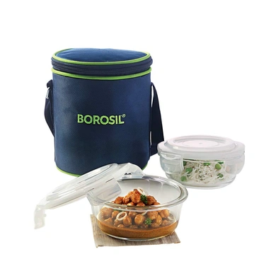 Borosil Glass Lunch Box Set of 2, 400 ml, Vertical, Microwave Safe Office Tiffin-14595