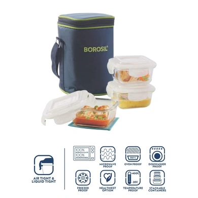 Borosil Glass Lunch Box Set of 3, 320 ml, Vertical Microwave Safe Office Tiffin-1